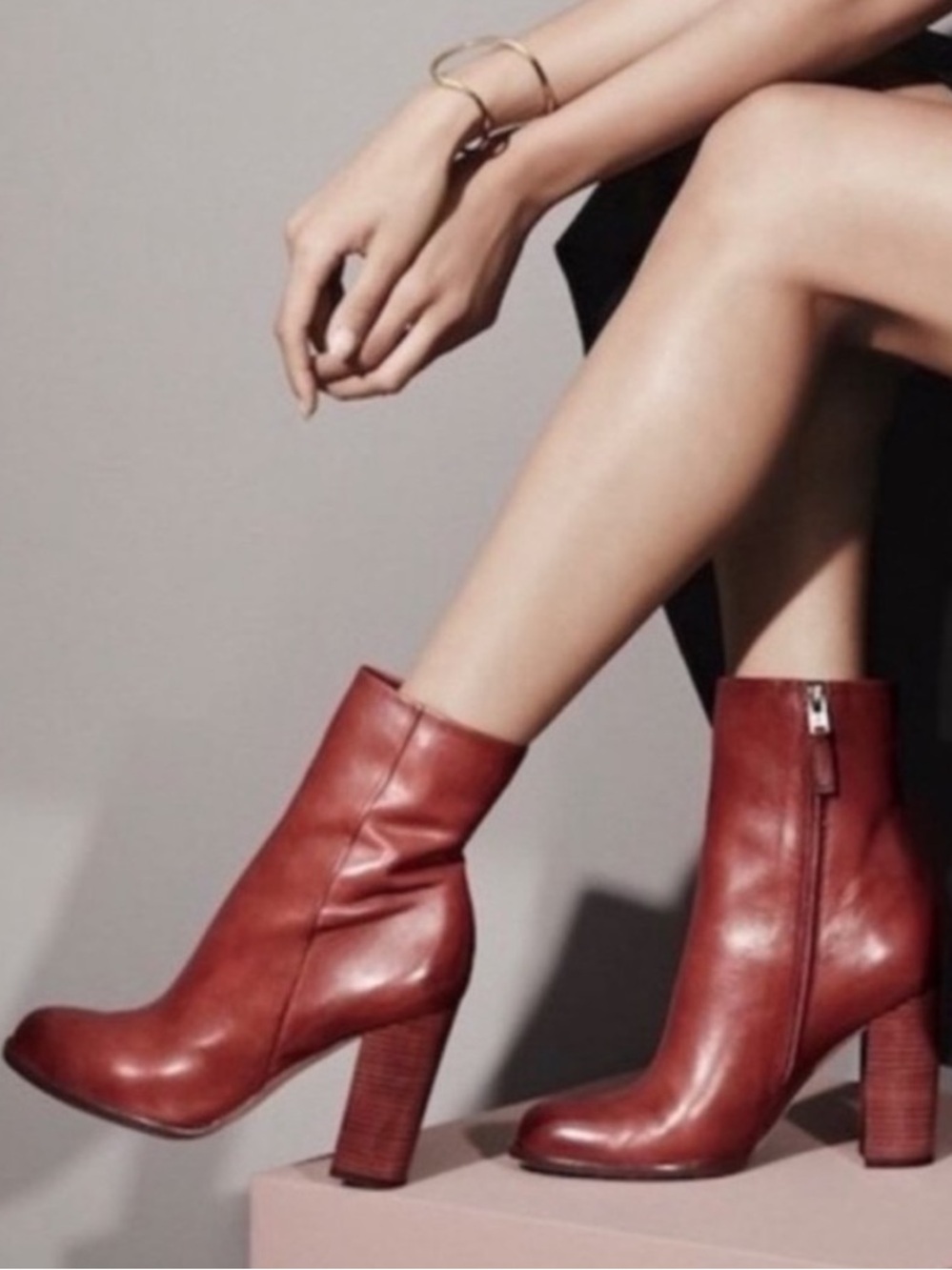 Sam Edelman Rust Red Reyes Leather Block Heel Ankle Boots- Size 6